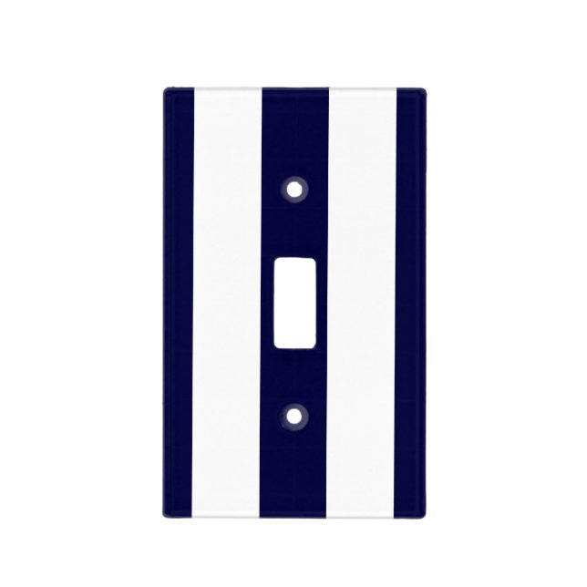 Navy Blue and White Extra Large Stripe Pattern Light Switch Cover (Front)