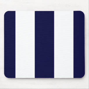 Navy Blue and White Extra Large Stripe Pattern Mouse Pad