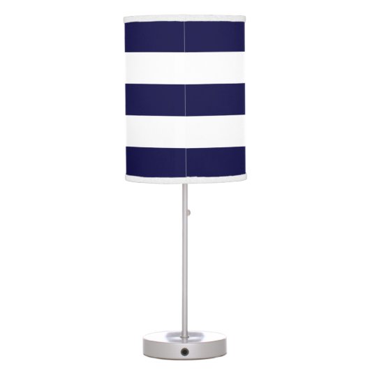 Navy Blue and White Extra Large Stripe Pattern Table Lamp (Back)