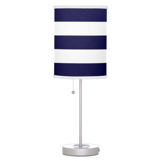 Navy Blue and White Extra Large Stripe Pattern Table Lamp (Right)