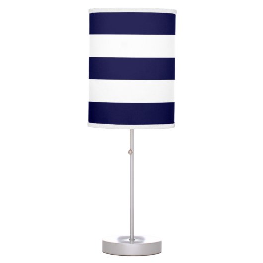 Navy Blue and White Extra Large Stripe Pattern Table Lamp (Front)