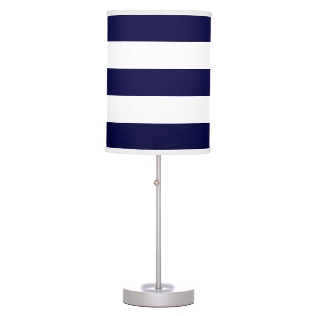 Navy Blue and White Extra Large Stripe Pattern Table Lamp (Front)