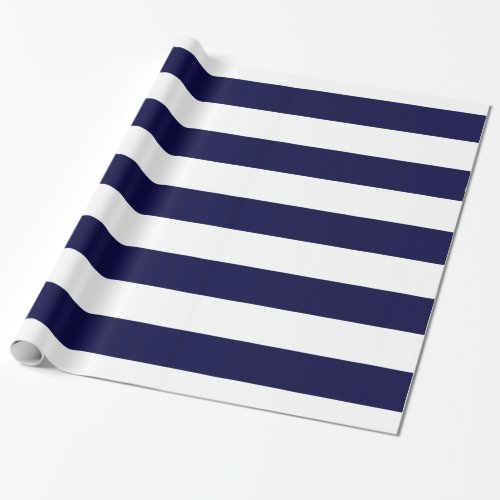 Navy Blue and White Extra Large Stripe Pattern Wrapping Paper
