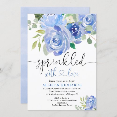 Navy blue and white floral baby sprinkle boy invitation