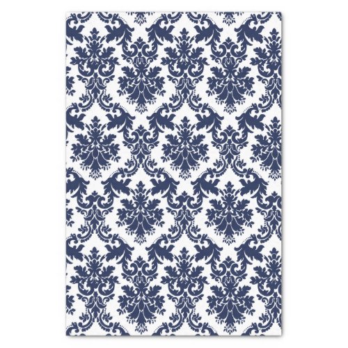 Navy blue and white floral damasks pattern tissue paper