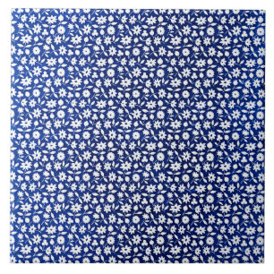 Navy blue and white floral pattern ceramic tile