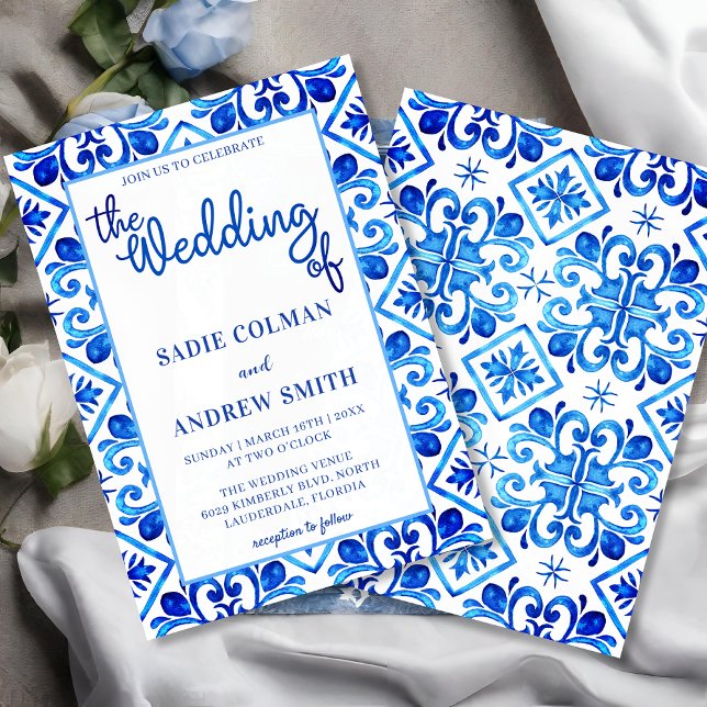 Navy Blue and White Floral Photo Frame Wedding Invitation (Creator Uploaded)
