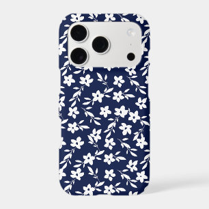 Navy Blue and White Flower Silhouettes iPhone 17 Pro Case