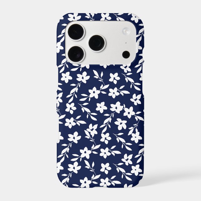 Navy Blue and White Flower Silhouettes iPhone Case (Back)