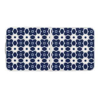 Navy Blue and White Geometric Floral Beer Pong Table