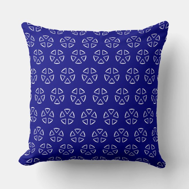 Navy blue and white geometric flowers throw pillow (Front)