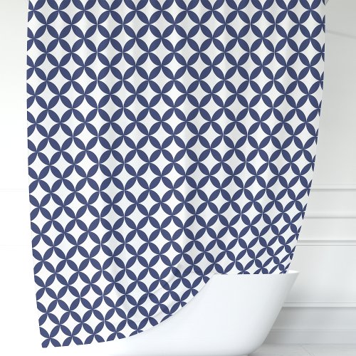 Navy Blue And White Geometric Shower Curtain