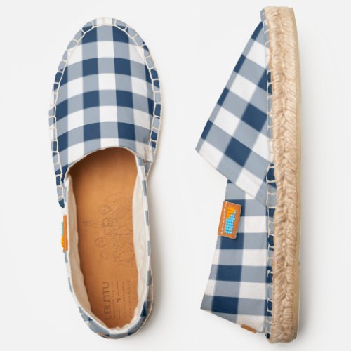 Navy Blue and White Gingham Check Espadrilles