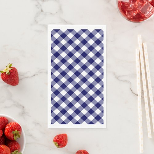 Navy Blue and White Gingham Check Paper Guest Towels