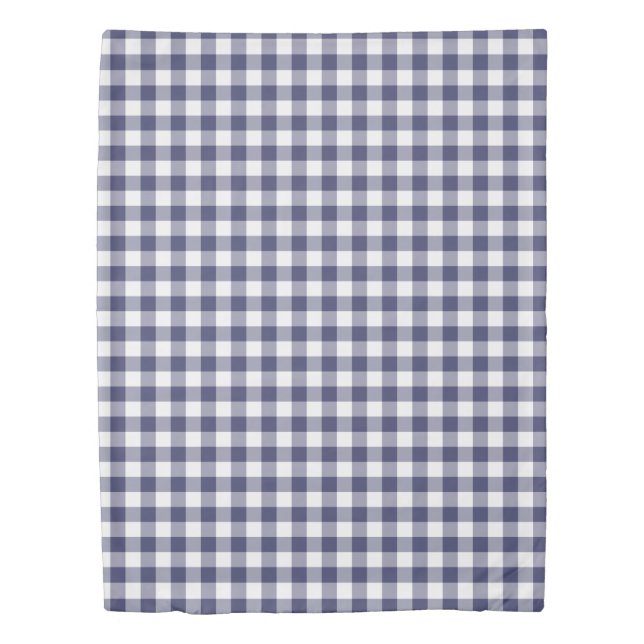 Navy Blue and White Gingham Checked Pattern Duvet Cover (Front)