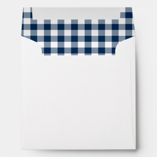 Navy Blue and White Gingham Country Wedding Envelope