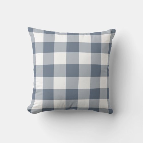 Navy Blue and White Gingham Pattern Checkered Outdoor Pillow