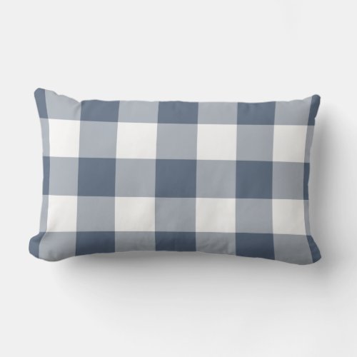 Navy Blue and White Gingham Pattern Lumbar Pillow