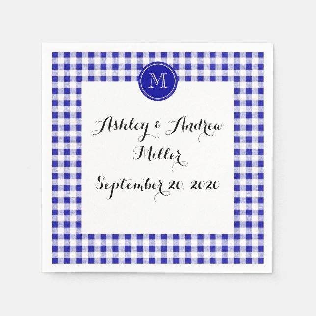 Navy Blue and White Gingham, Your Monogram Napkins (Front)