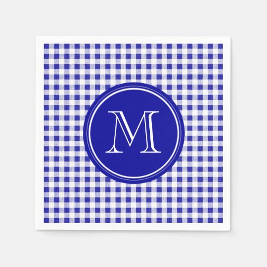 Navy Blue and White Gingham, Your Monogram Paper Napkin | Zazzle.com