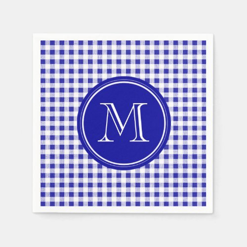 Navy Blue and White Gingham Your Monogram Paper Napkins