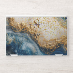Navy blue and white golden marble stone glitter HP laptop skin
