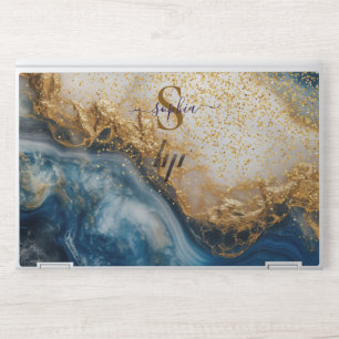 Navy blue and white golden marble stone glitter HP laptop skin