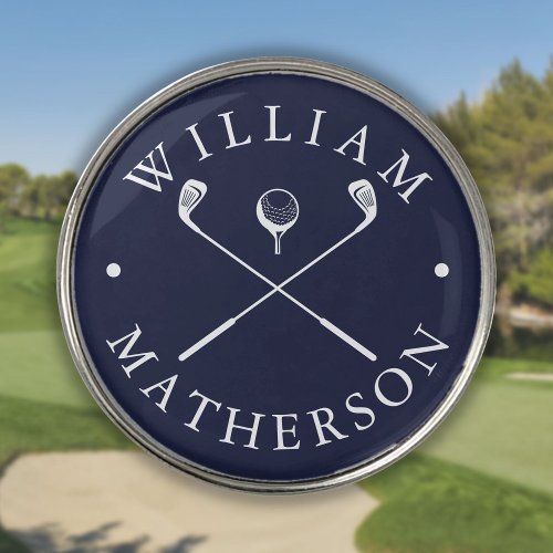 Navy Blue And White Golf Clubs Custom Name Golf Ball Marker