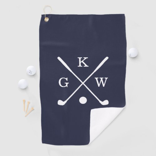 Navy Blue and White Golf Clubs Monogram Golf Towel