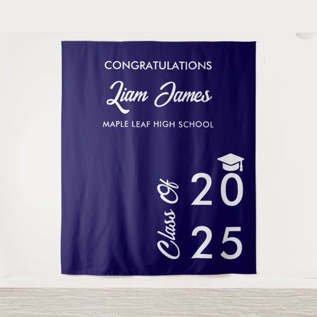 Navy Blue And White Graduation Photo Backdrop (Front)