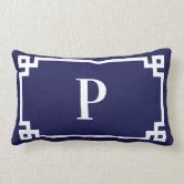 MFE Sky Blue and White Greek Key Script Monogram Throw Pillow, Zazzle