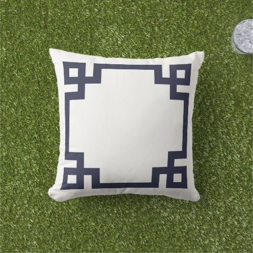 Navy Blue and White Greek Key Border Outdoor Pillow