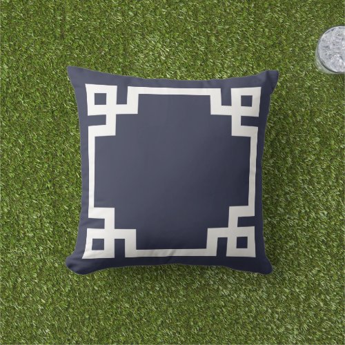 Navy Blue and White Greek Key Border Throw Pillow