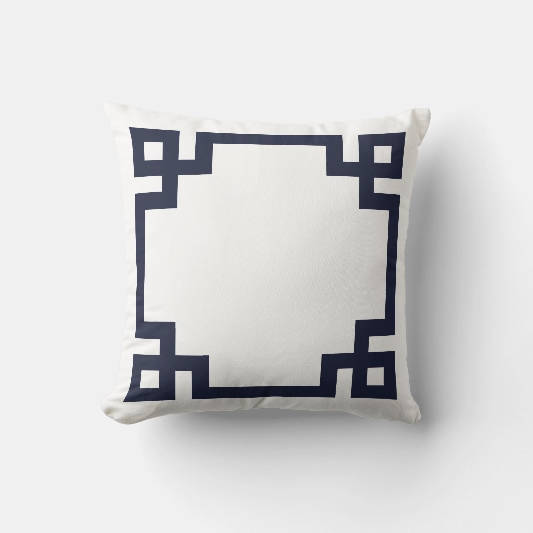 Navy Blue and White Greek Key Border Throw Pillow Zazzle