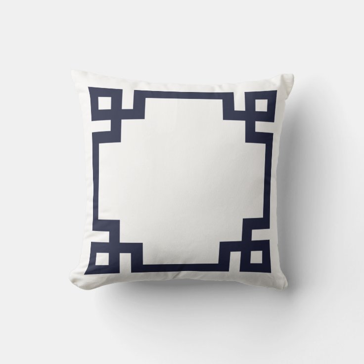 Navy Blue and White Greek Key Border Throw Pillow Zazzle