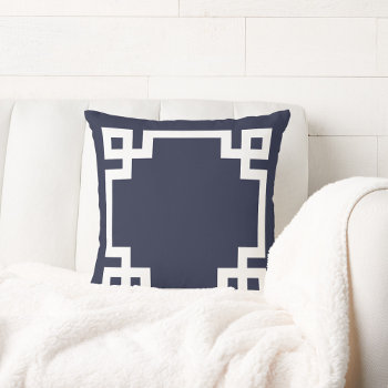 Navy Blue And White Greek Key Border Throw Pillow by jenniferstuartdesign at Zazzle