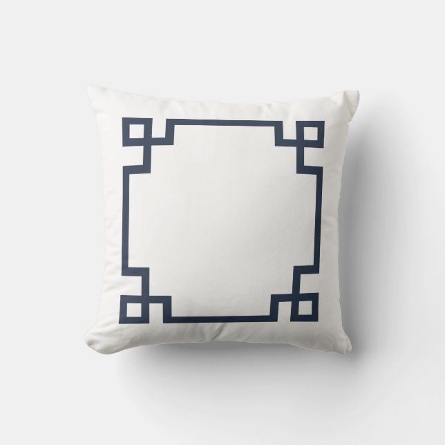 Navy Blue and White Greek Key Throw Pillow (Front)