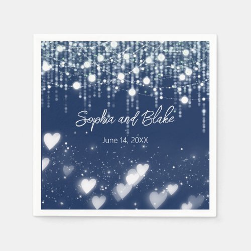 Navy Blue and White Hanging Lights Wedding Napkins