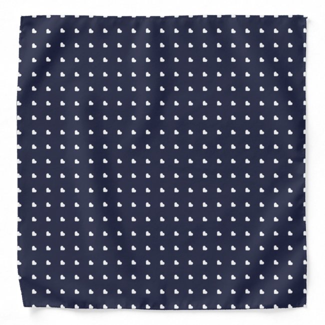 Navy Blue and White Heart Pattern Bandana