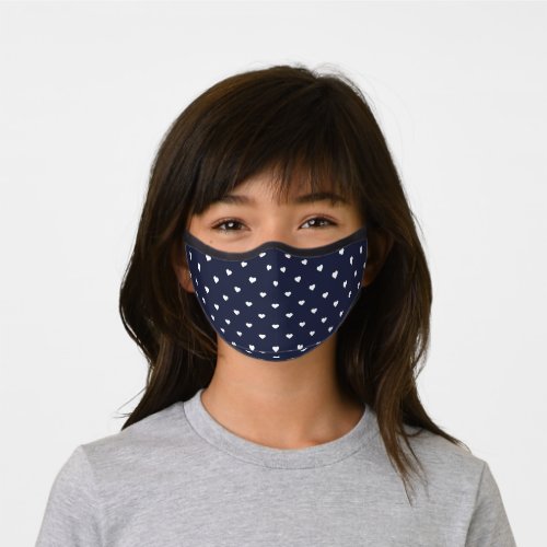 Navy Blue and White Heart Pattern Premium Face Mask