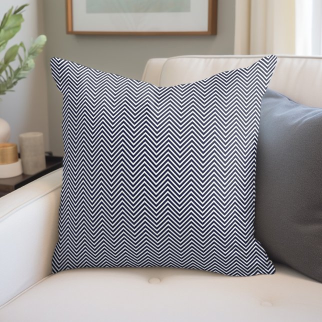 Navy Blue and White Herringbone Chevron Throw Pillow (Creator Uploaded)