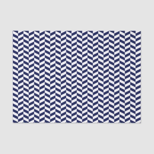 Navy Blue and White Herringbone Tissue Paper (Front)