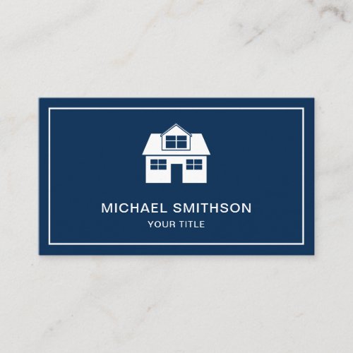 Navy Blue and White Home Icon Real Estate Agent Business Card