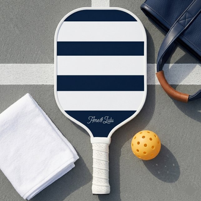 Navy Blue and White Horizontal Stripes Carbon Fiber Pickleball Paddle (Creator Uploaded)
