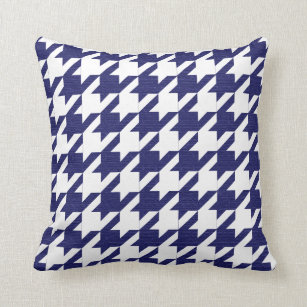 Navy Blue and White Houndstooth Pattern Throw Pillow