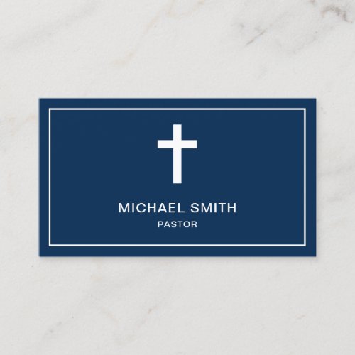 Navy Blue and White Jesus Christ Cross Pastor Business Card
