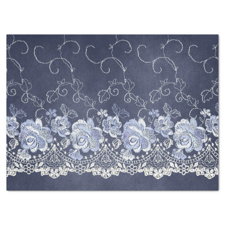 Navy Blue and White Lace Decoupage Tissue Paper Zazzle