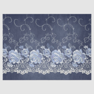 Navy Blue and White Lace Decoupage Tissue Paper