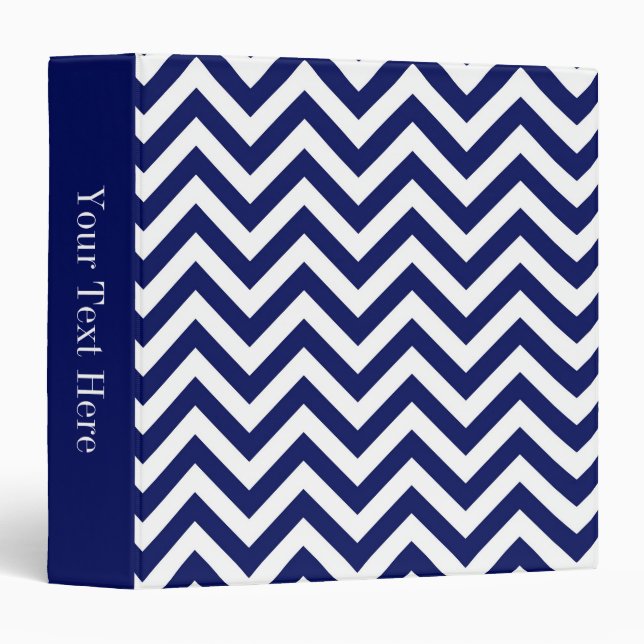 Navy Blue and White Large Chevron ZigZag Pattern Binder (Front/Spine)