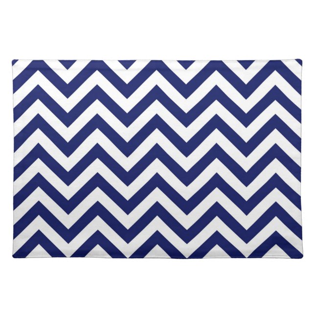 Navy Blue and White Large Chevron ZigZag Pattern Cloth Placemat (Front)